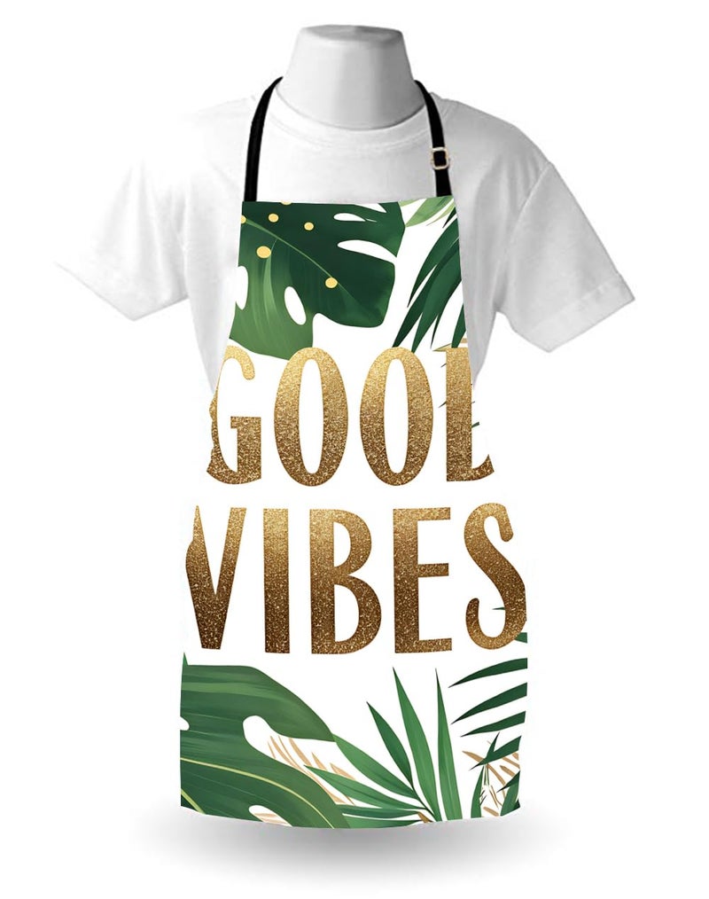 Moslion Palm Leaf Apron 31x27 Inch Hawaii Tropical Jungle Tree Leaves Word Kitchen Chef Waitress Cook Aprons Bib with Adjustable Neck for Women Men Girls Green - Image 4
